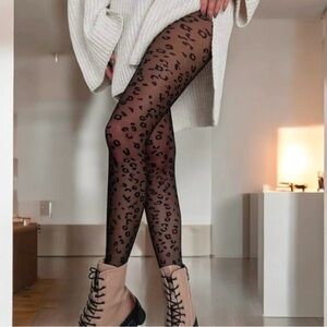 Leopard Print Black Tights